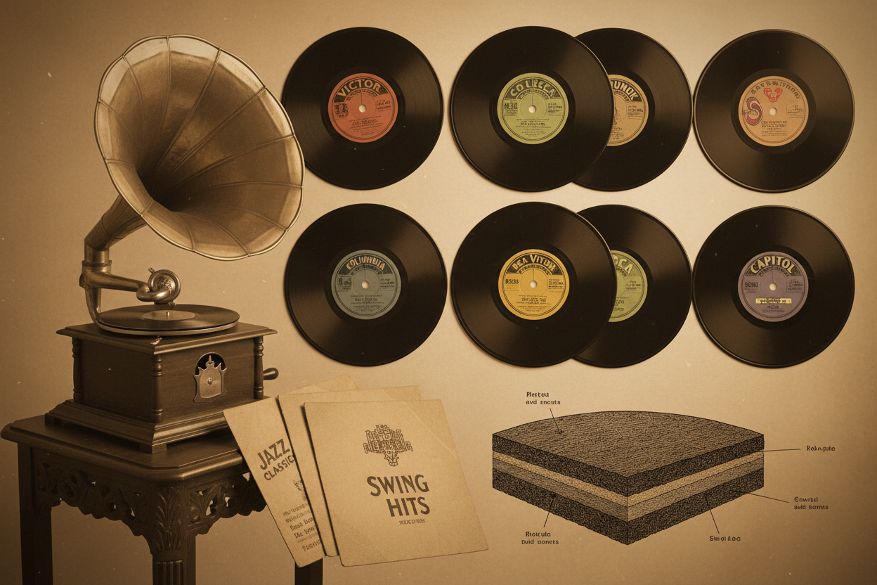 Grama phone player and vintage 78 shellac records