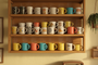 Vintage and Retro Mug Collection on Shelves