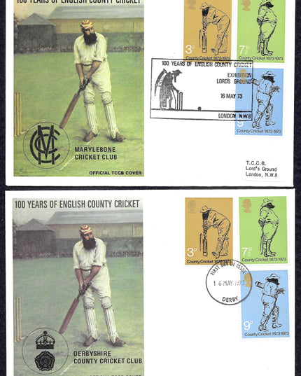Set of 18 First Day Covers – 100 Years of English County Cricket (1873–1973)
