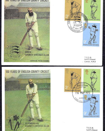 Set of 18 First Day Covers – 100 Years of English County Cricket (1873–1973)