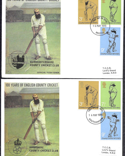 Set of 18 First Day Covers – 100 Years of English County Cricket (1873–1973)