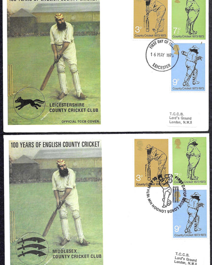 Set of 18 First Day Covers – 100 Years of English County Cricket (1873–1973)