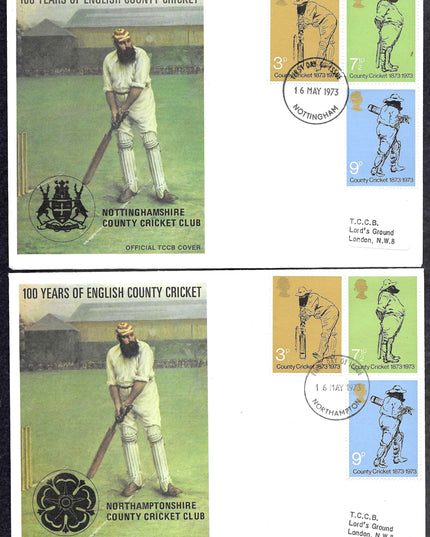 Set of 18 First Day Covers – 100 Years of English County Cricket (1873–1973)
