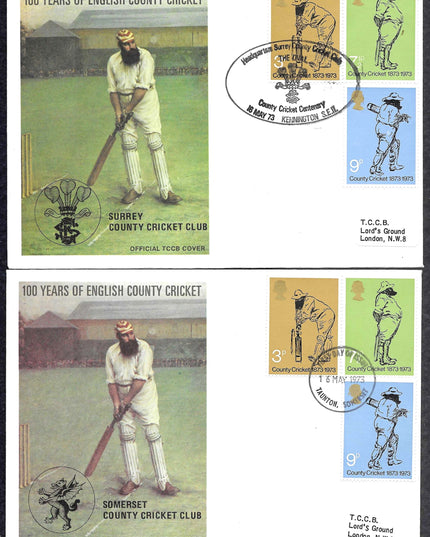 Set of 18 First Day Covers – 100 Years of English County Cricket (1873–1973)