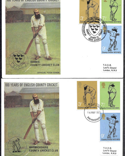 Set of 18 First Day Covers – 100 Years of English County Cricket (1873–1973)