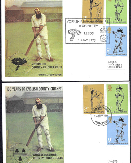 Set of 18 First Day Covers – 100 Years of English County Cricket (1873–1973)