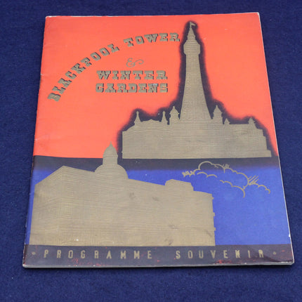 Souvenir programme cover with Blackpool Tower and Winter Gardens on a red and blue background