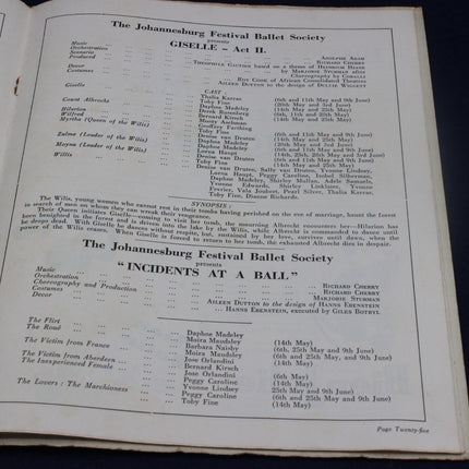 Page from a book or document listing performances by the Johannesburg Festival Ballet Society.