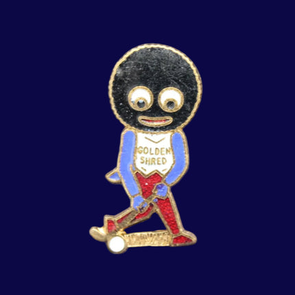 1950s Robertson’s Golly Golf Player enamel badge by Fattorini Birmingham. Bright enamel, gilt finish, original pin fitting. 32mm.
