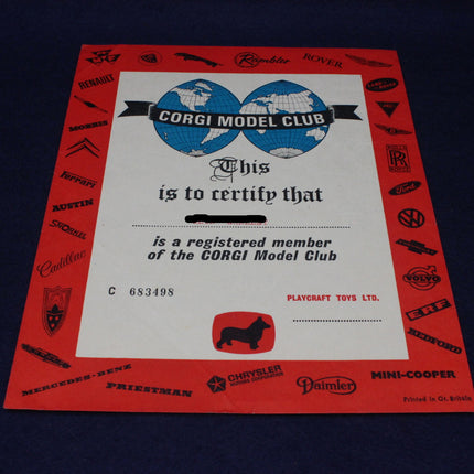 Corg Toy Membership Certificate