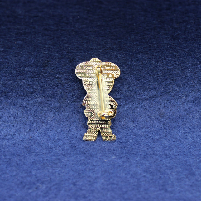 1990s Robertson’s Golly McGolly badge with bright tartan styling and classic bagpipes. A standout late‑era collectible for Golly badge enthusiasts.