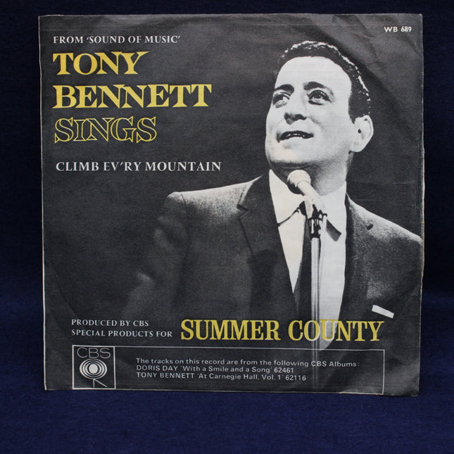 Record cover featuring Tony Bennett singing with text about 'Climb Ev'ry Mountain' from 'The Sound of Music'.