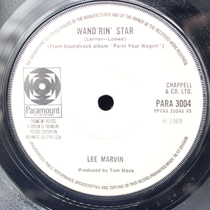 Record label with 'Wand'rin' Star' by Lee Marvin on a black background