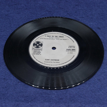 Vinyl record with a label on a blue background