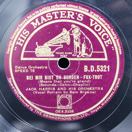 78 rpm Shellac Record – Jack Harris – Bei Mir Bist Du Schoen
