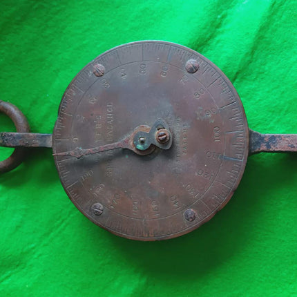 A vintage rusted metal set of Salters scales