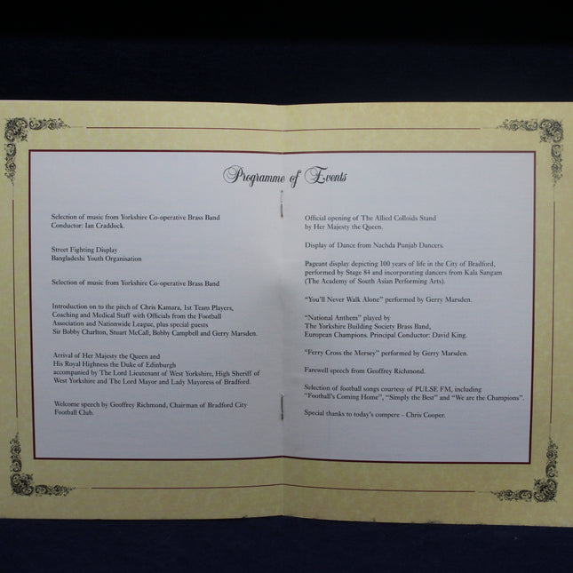 Programme of Events document with decorative border on a dark background