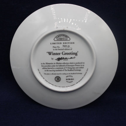 White plate with text and branding on a dark background