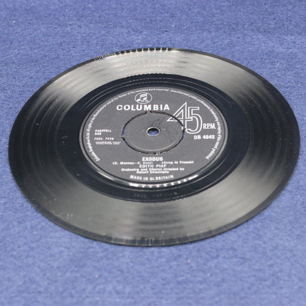 Edith Piaf – No Regrets / Exodus Vinyl record with Columbia label on a blue background