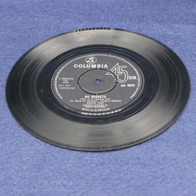 Edith Piaf – No Regrets  Vinyl record with Columbia label on a blue background