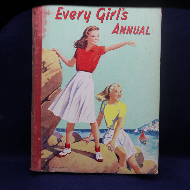 Vintage book cover titled 'Every Girl's Annual' with two girls on a beach.