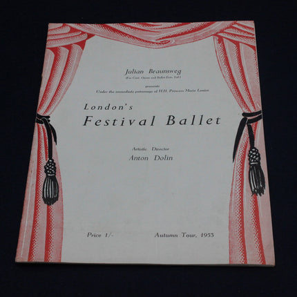 Programme cover for London's Festival Ballet with red curtain design