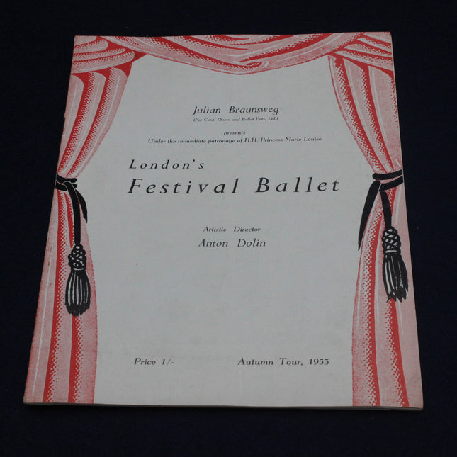 Programme cover for London's Festival Ballet with red curtain design