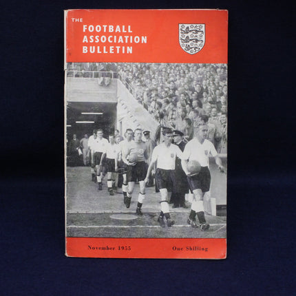 Football Association Bulletin cover from November 1955 with a black and white photo of footballers.