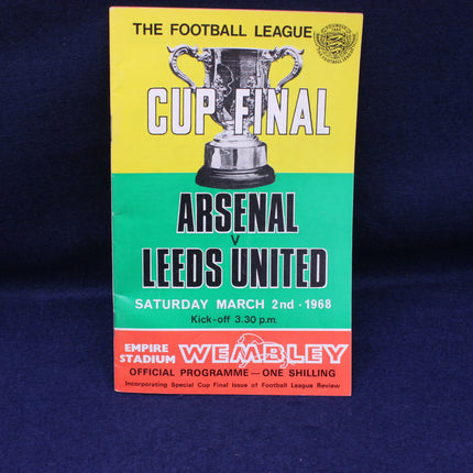 Football League Cup Final programme for Arsenal vs Leeds United match on a blue background
