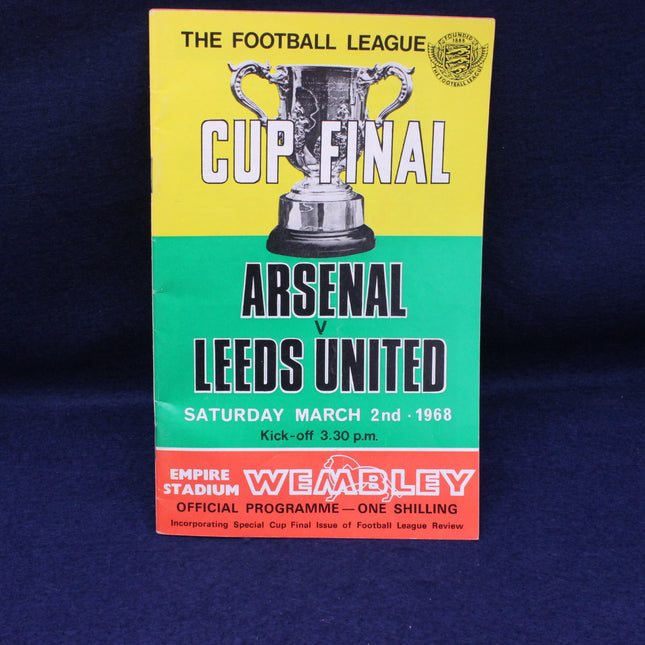 Football League Cup Final programme for Arsenal vs Leeds United match on a blue background