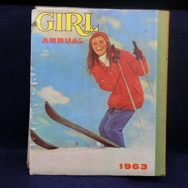 1963 Girl Annual cover with a skier on a blue background
