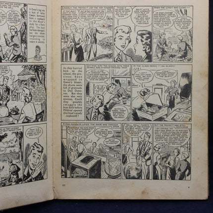 Vintage comic book page with black and white illustrations and text.
