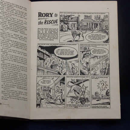 Comic book page with text and black and white illustrations on a dark background