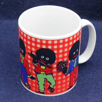 Mug with Golliwog characters on a red checkered background