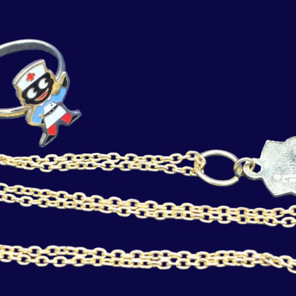 1980s Golly Nurse Pendant & Chain with Golly Nurse Ring