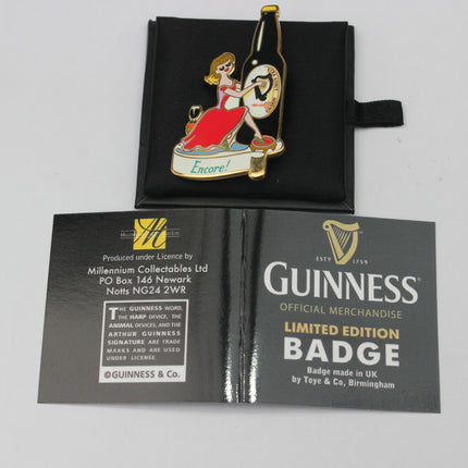 Guinness limited edition badge in packaging with branding details.