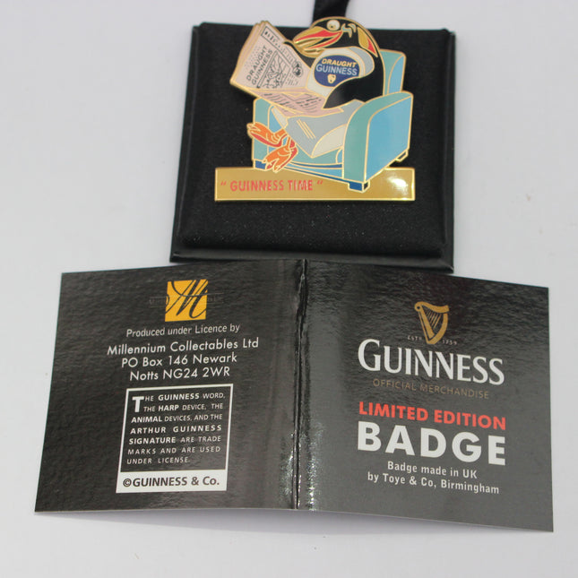 Guinness limited edition badge in packaging on a white background