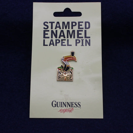 Guinness Stamped Enamel Lapel Pin on a card with Guinness branding.