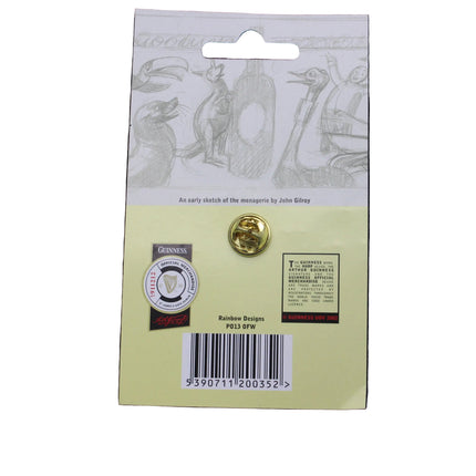Pin on a packaging card with Guinness logo against a dark background