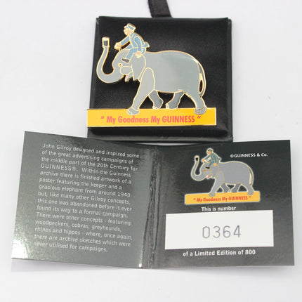 Pin with elephant design and text on a card, featuring 'My Goodness My GUINNESS' branding.