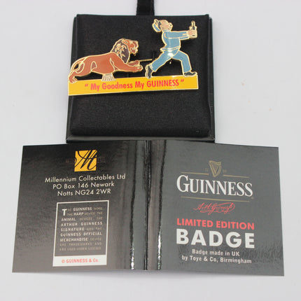 Guinness limited edition badge with packaging on a white background