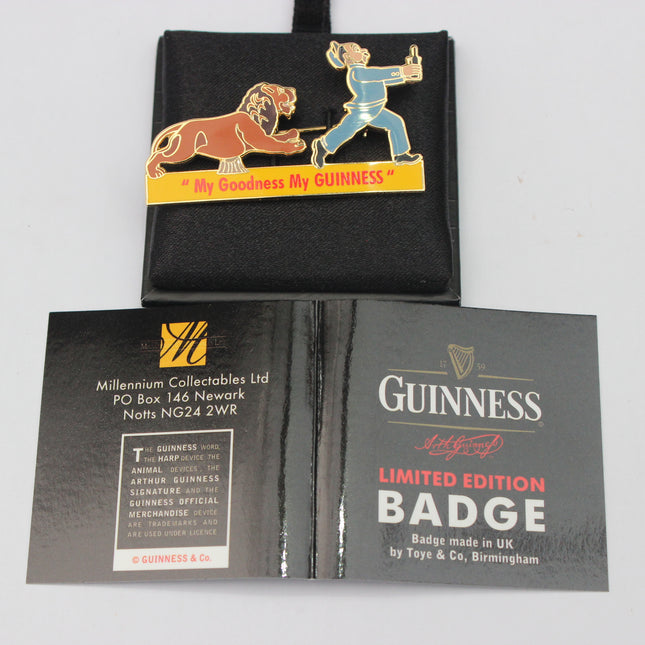 Guinness limited edition badge with packaging on a white background