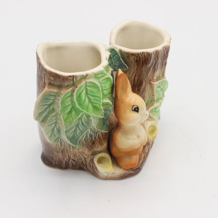 Hornsea Fauna No.25 Rabbit Double Tree Stump Posy Vase