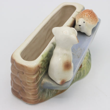 Hornsea Pottery Fauna No. 19 Dog and Tortoise See‑Saw Posy Vase