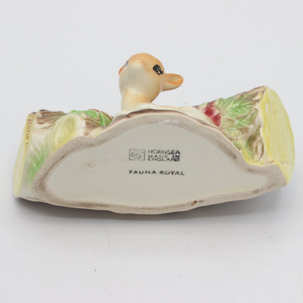 Vintage Fauna Royal ceramic duck figurine with a landscape base, featuring a painted duck head and colorful floral details on a white background.