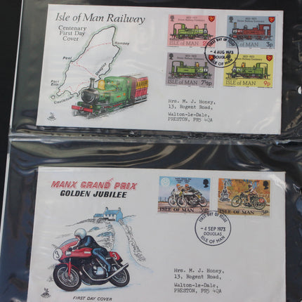 Isle of Man First Day Cover Album – 80 Covers (1973–1980) – Historical & TT Race Issues