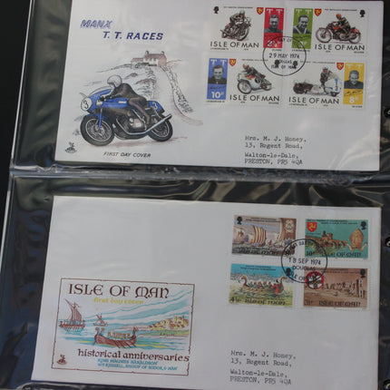 Isle of Man First Day Cover Album – 80 Covers (1973–1980) – Historical & TT Race Issues