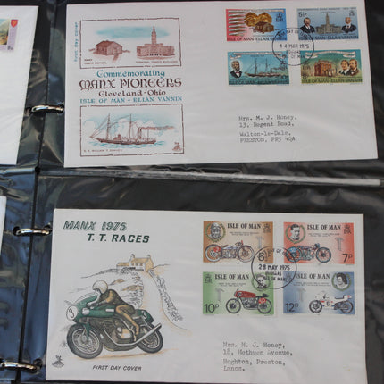 Isle of Man First Day Cover Album – 80 Covers (1973–1980) – Historical & TT Race Issues