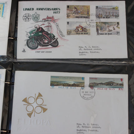 Isle of Man First Day Cover Album – 80 Covers (1973–1980) – Historical & TT Race Issues