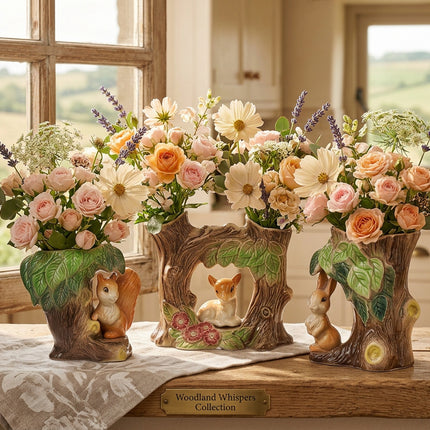 Hornsea Pottery Fauna Collection – Rabbit Vase, Squirrel Vase & Fawn Twin Posy Vase